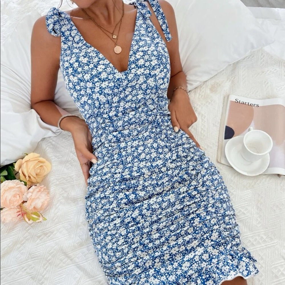 Adorable blue and white flower dress. Never worn.
